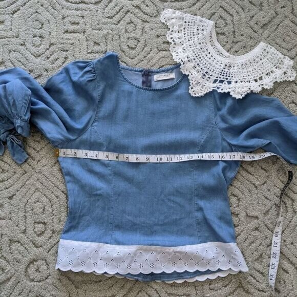 ZARA reworked denim blouse detachable crochet collar and lace edge Small @L - Picture 8 of 10